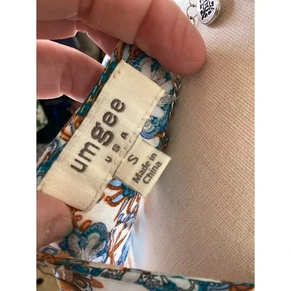 Umgee Boho Floral Paisley Mini Dress Sz Small Blue Orange - Picture 3 of 5
